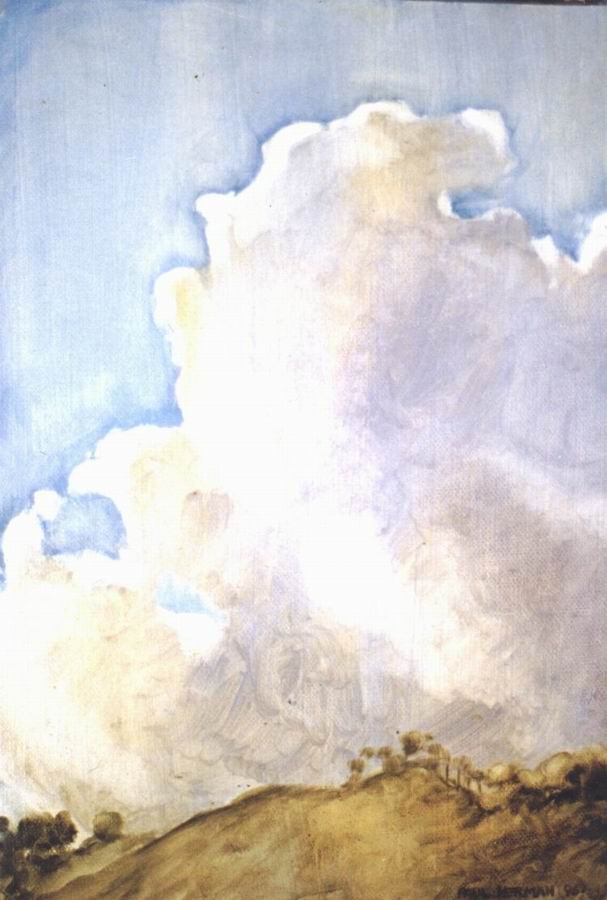 Landscape. Oils on panel. Clouds over Galaroza 